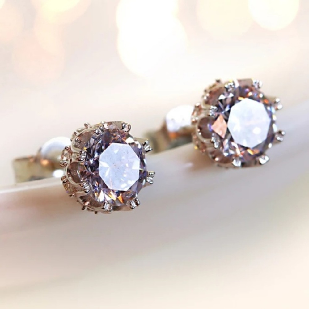 925 Silver CZ Crown Round Studds
